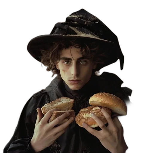hat, food, face, jacket, concept art, photorealistic, fantasy art, person transparent PNG cut-out