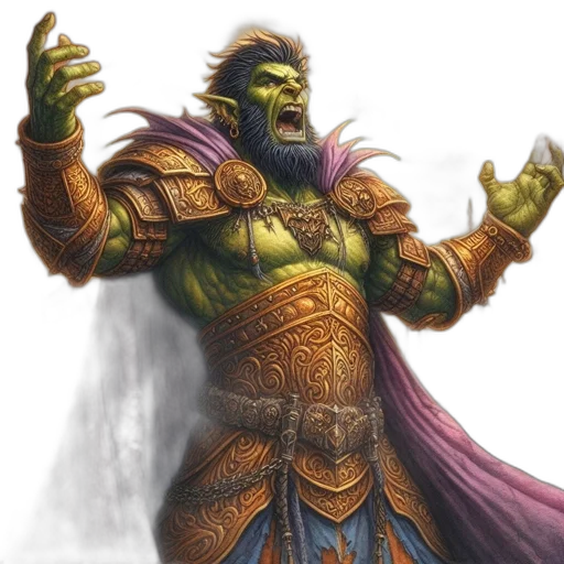 fantasy art, concept art, photorealistic, green, imposing, muscular, orc, figure transparent PNG cut-out