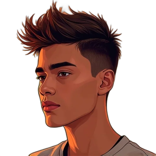 hair, face, photorealistic, cartoon, concept art, pixel art, earth tones, golden transparent PNG cut-out