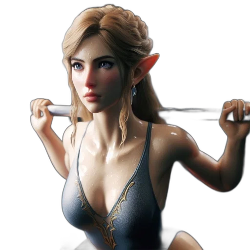 sword, fantasy art, concept art, 3d render, photorealistic, elf-eared, female, character transparent PNG cut-out