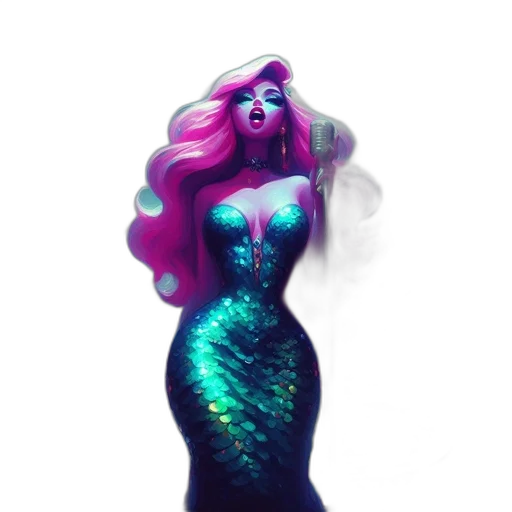 dress, hair, jewelry, creature, 3d render, concept art, vaporwave, cartoon transparent PNG cut-out