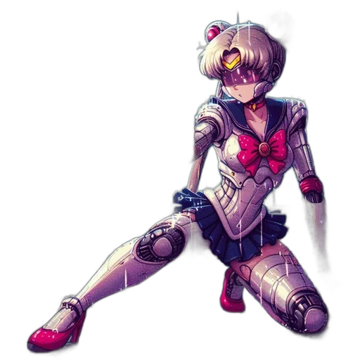 robot, weapon, mask, concept art, cyberpunk, comic book art, pixel art, outer space transparent PNG cut-out