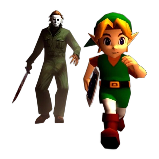 mask, weapon, creature, concept art, pixel art, 3d render, comic book art, green transparent PNG cut-out
