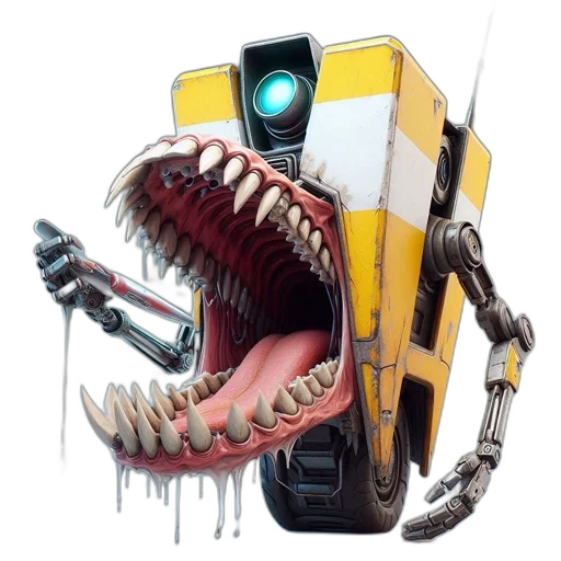 robot, creature, concept art, cyberpunk, fantasy art, 3d render, large, menacing-looking transparent PNG cut-out