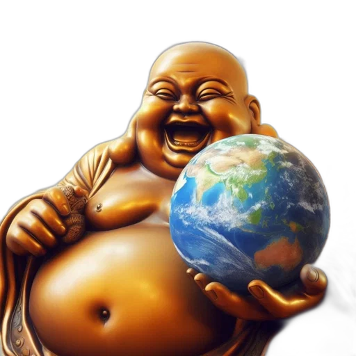 food, photorealistic, concept art, 3d render, golden, laughing, buddha, statue transparent PNG cut-out