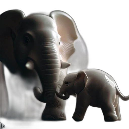 animal, 3d render, photorealistic, concept art, two, ceramic, elephant, figurines transparent PNG cut-out