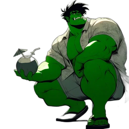 staff, concept art, cartoon, comic book art, pixel art, green, relaxed, hulk transparent PNG cut-out