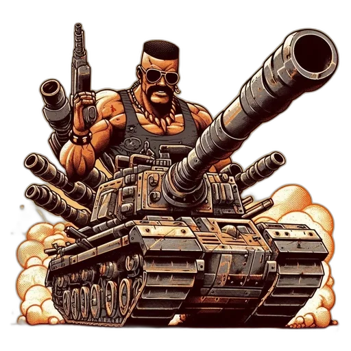 weapon, comic book art, concept art, pixel art, muscular, man, tank-top, glasses transparent PNG cut-out