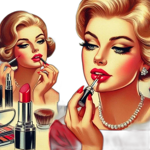 photorealistic, cartoon, oil painting, red, woman, blonde, hair, pearl transparent PNG cut-out