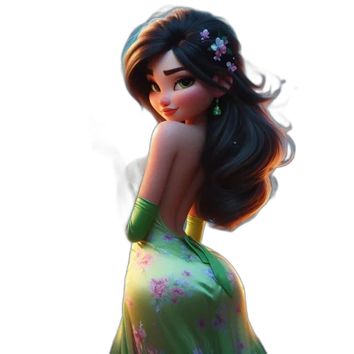 dress, crown, concept art, fantasy art, cartoon, photorealistic, green, pastel transparent PNG cut-out