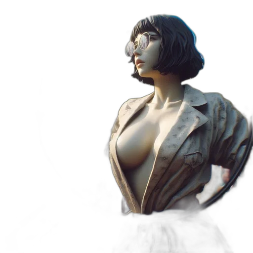 dress, jacket, face, 3d render, concept art, photorealistic, vaporwave, exaggerated transparent PNG cut-out