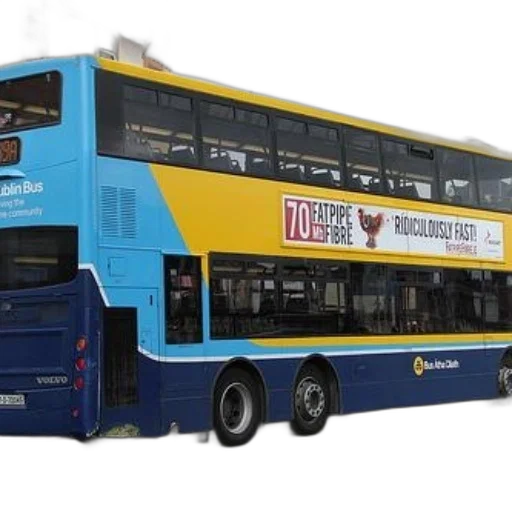 3d render, blue, yellow, double-decker, bus, advertisement, fatpipe, fibre transparent PNG cut-out