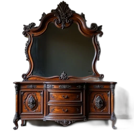 furniture, crown, jewelry, face, photorealistic, 3d render, dark, antique transparent PNG cut-out