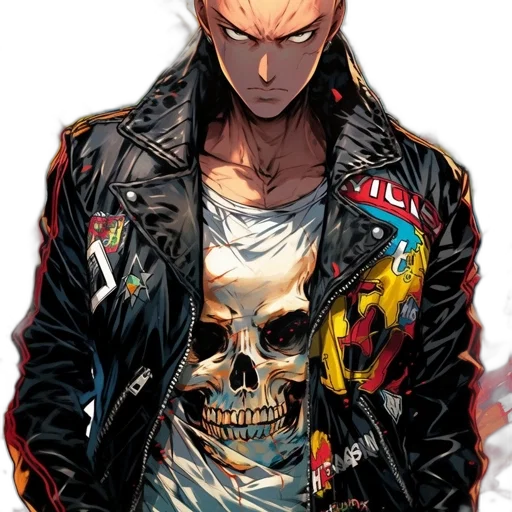 jacket, face, comic book art, cyberpunk, concept art, cartoon, dark, red transparent PNG cut-out