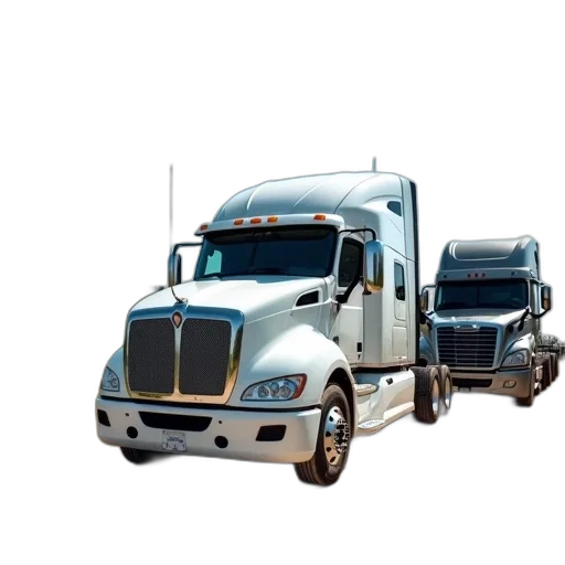photorealistic, 3d render, concept art, white, semi-truck, parked, dirt, road transparent PNG cut-out