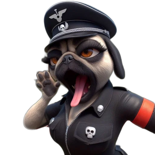 staff, animal, 3d render, concept art, cartoon, anthropomorphic, pug, dog transparent PNG cut-out