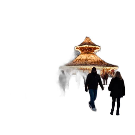 umbrella, hat, mask, 3d render, photorealistic, concept art, snow, fog transparent PNG cut-out
