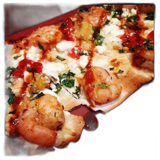 food, pizza, shrimp, cheese, vegetables, red, plate transparent PNG cut-out