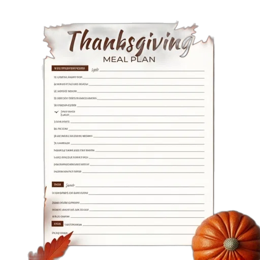 thanksgiving, meal, plan, printable transparent PNG cut-out