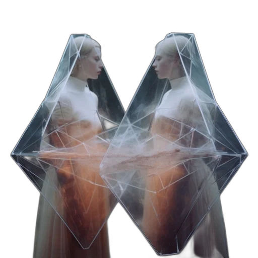 dress, concept art, 3d render, outer space, neon lights, two, identical, figures transparent PNG cut-out