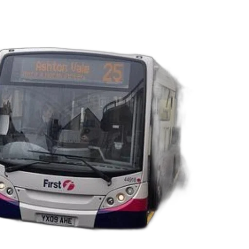 photorealistic, 3d render, concept art, white, bus, route, number, destination transparent PNG cut-out
