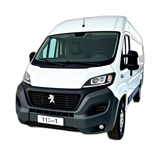 white, peugeot, van, parked, showroom, tiled, floor, has transparent PNG cut-out