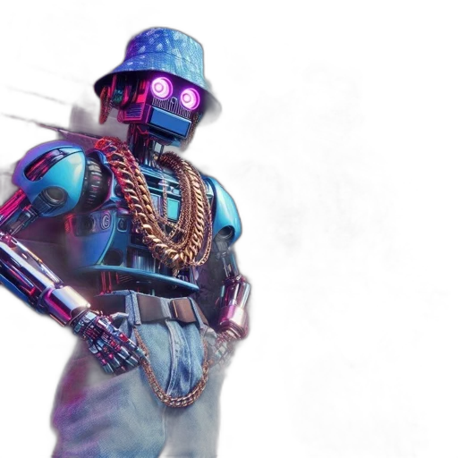 robot, sword, weapon, cyberpunk, concept art, vaporwave, 3d render, blue transparent PNG cut-out