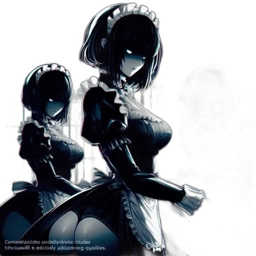 robot, concept art, anime, fantasy art, comic book art, monochrome, dark, three transparent PNG cut-out