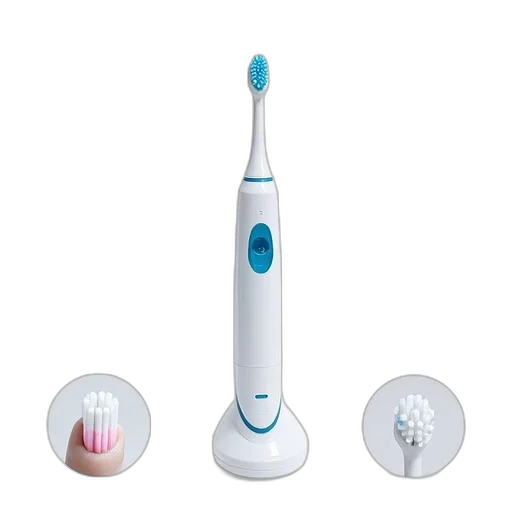 white, electric, toothbrush, blue, handle, displayed, against, background transparent PNG cut-out