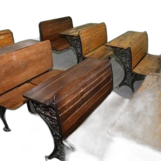 furniture, 3d render, vintage, wooden, school, desks, ornate, metal transparent PNG cut-out