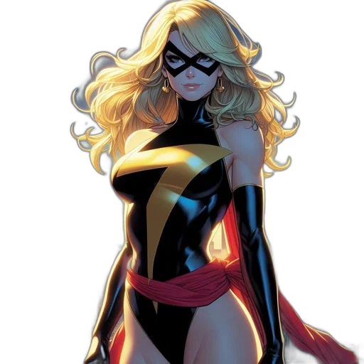 comic book art, concept art, cartoon, female, superhero, blonde, hair, black transparent PNG cut-out