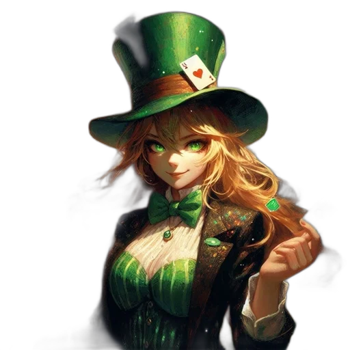 hat, staff, fantasy art, concept art, pixel art, photorealistic, green, woman transparent PNG cut-out