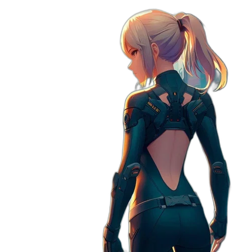 jacket, dress, robot, cyberpunk, concept art, anime, fantasy art, neon lights transparent PNG cut-out
