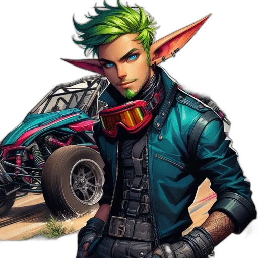 jacket, car, weapon, concept art, fantasy art, comic book art, cyberpunk, green transparent PNG cut-out
