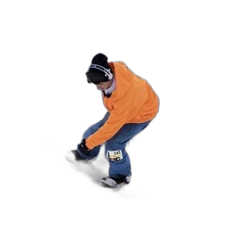jacket, shoes, robot, 3d render, snow, snowboarder, orange, performs transparent PNG cut-out