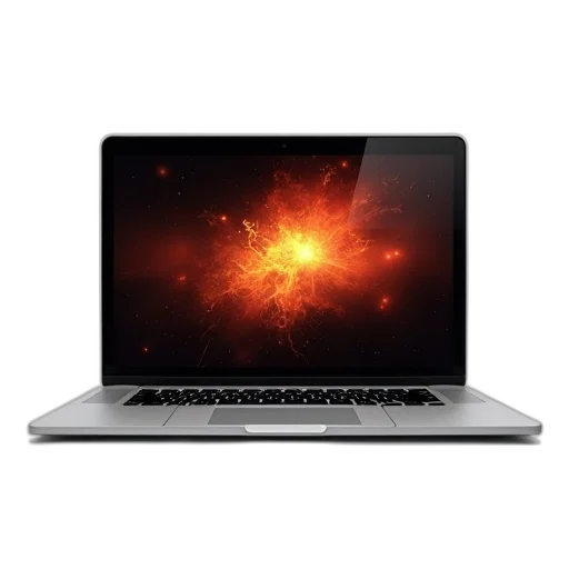 staff, 3d render, outer space, sleek, silver, laptop, black, screen transparent PNG cut-out
