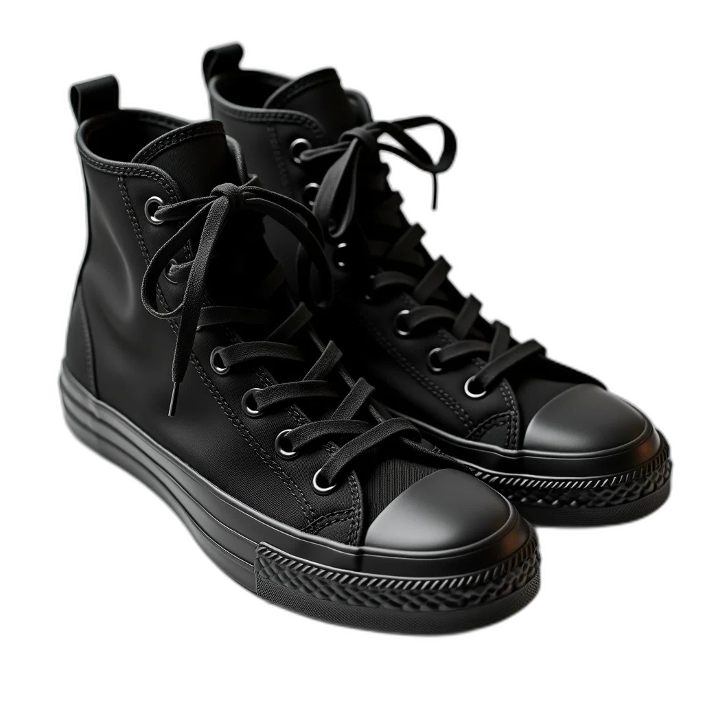 shoes, 3d render, photorealistic, concept art, monochrome, dark, pair, black transparent PNG cut-out