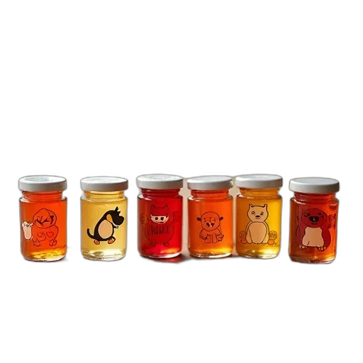 set, six, small, jars, lids, each, containing, different transparent PNG cut-out