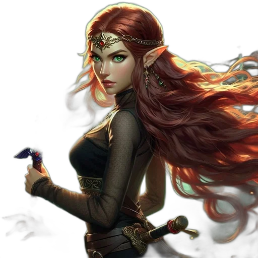 fantasy art, concept art, comic book art, pixel art, red, female, fantasy, character transparent PNG cut-out