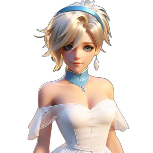 dress, staff, face, concept art, 3d render, fantasy art, anime, blue transparent PNG cut-out