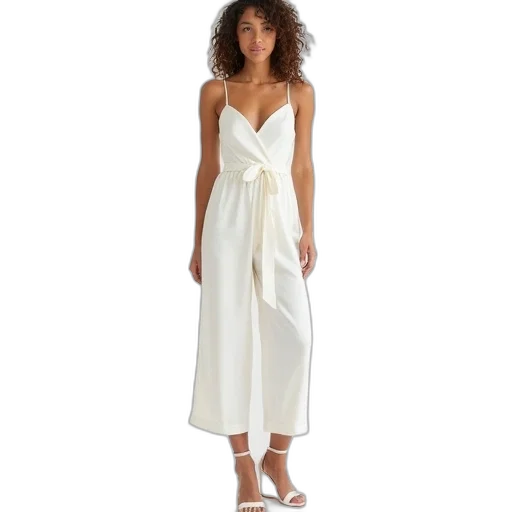 dress, women, white, one, piece, jumpsuit, belt transparent PNG cut-out