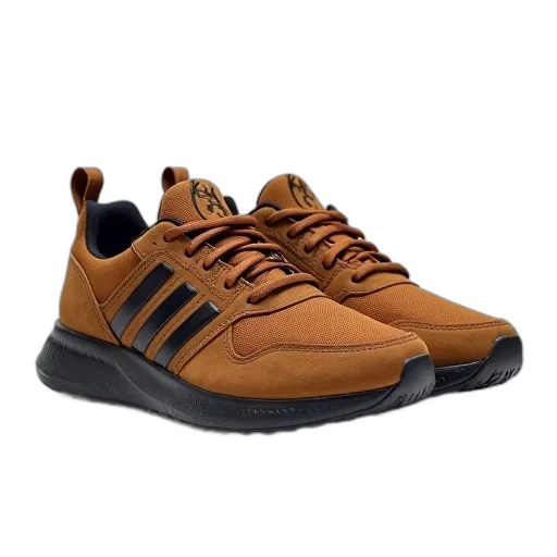 shoes, pair, brown, sneakers, lace-up, front, black, logo transparent PNG cut-out