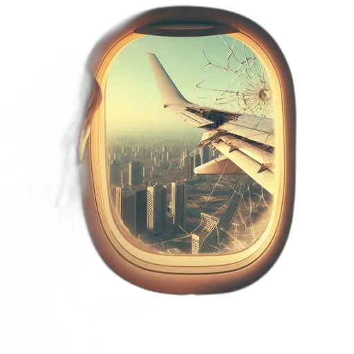mask, photorealistic, concept art, 3d render, cracked, window, airplane, reveals transparent PNG cut-out