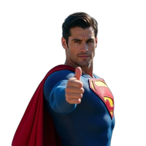 staff, 3d render, comic book art, man, blue, superman, costume, red transparent PNG cut-out