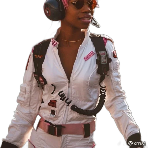jacket, staff, cyberpunk, concept art, 3d render, comic book art, woman, pink transparent PNG cut-out