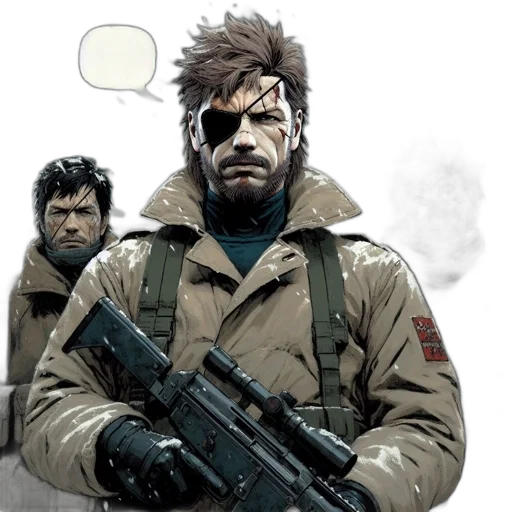 jacket, comic book art, concept art, cyberpunk, snow, earth tones, three, men transparent PNG cut-out