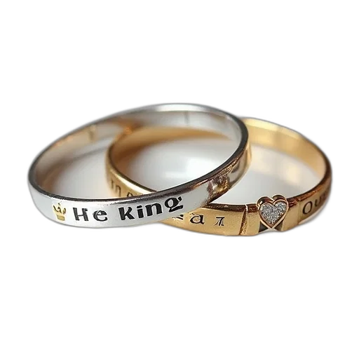 jewelry, crown, pair, silver, gold, bracelets, engravings, left transparent PNG cut-out