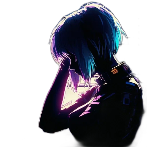 jacket, mask, face, robot, cyberpunk, concept art, pixel art, anime transparent PNG cut-out