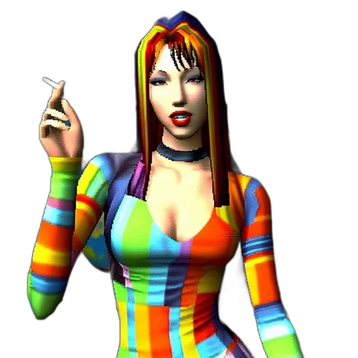3d render, vaporwave, concept art, cyberpunk, animated, figure, rainbow-colored, hair transparent PNG cut-out