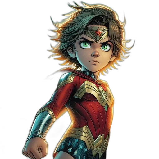 comic book art, concept art, cartoon, fantasy art, youthful, female, superhero, presumably transparent PNG cut-out
